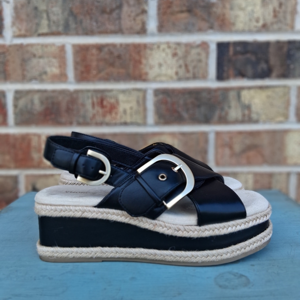 Sonoma Black Platform Espadrille Sandals Gold Buckle Slingback Size 7 - Picture 6 of 13